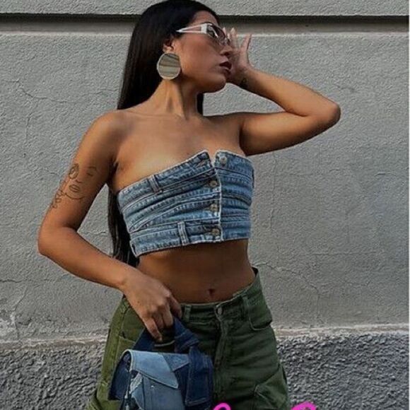 ZARA TRE DENIM BANDEAU TOP - Picture 7 of 8